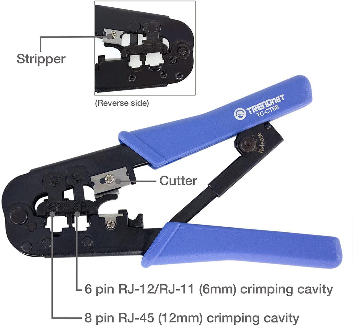 TRENDnet 8P/RJ-45 and 6P/RJ-12, RJ-11 Pinza Crimpadora