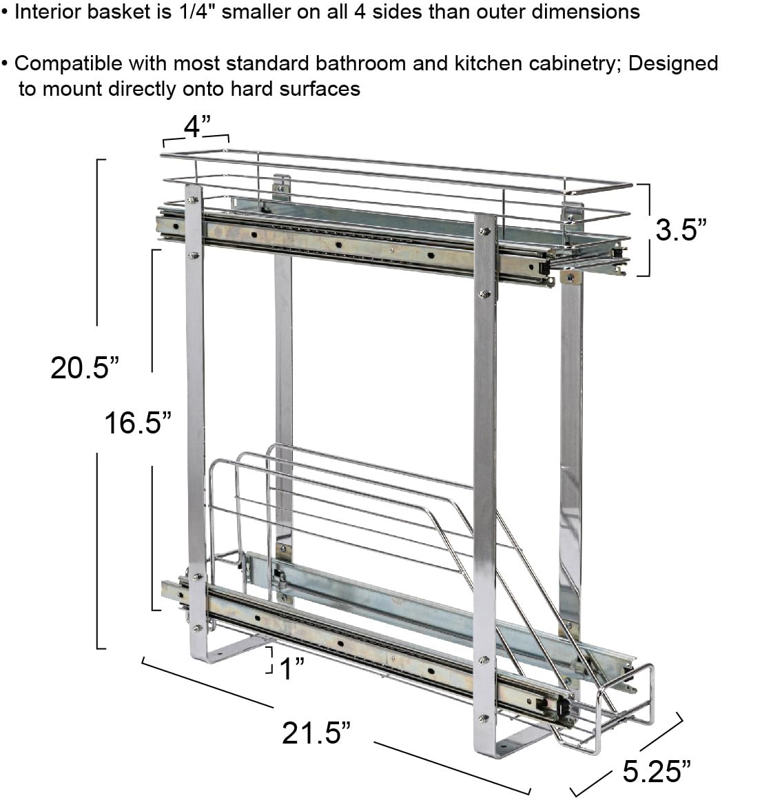 Household Essentials Glidez Organizador de almacenamiento multiusos de acero chapado en cromo extraíble y deslizable para utensilios de cocina y utensilios de hornear, diseño de 2 niveles, se adapta a