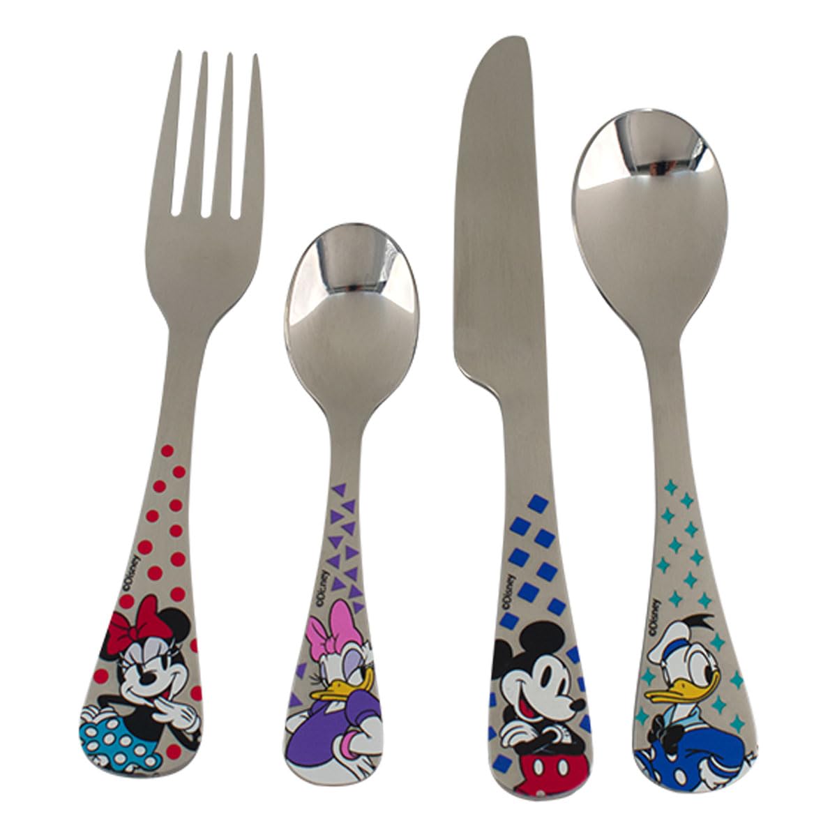 Ambient 21 1747-22 Juegos de Cubiertos Infantiles de Acero Inoxidable para Niños, 4 piezas, Set Cubiertos Diseño Mickey & Friends, Colección Disney Clásicos con Caja de Regalo