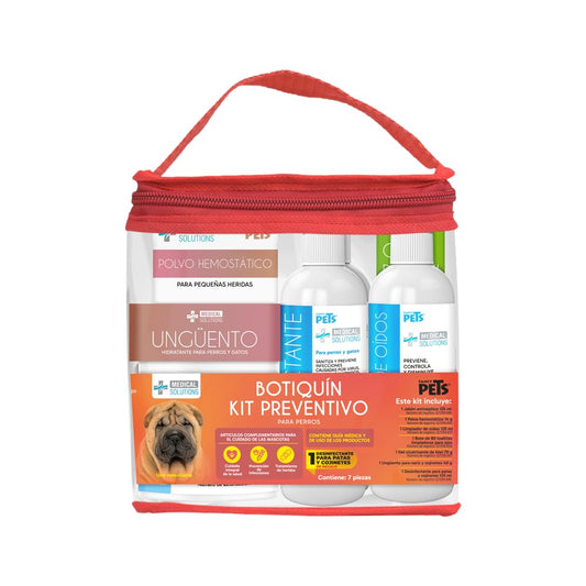 Fancy Pets MS Kit Preventivo Botiquín para Perro con 7 Piezas Jabón Antiséptico Gel Cicatrizante Limpiador de Oídos Toallitas y Desinfectante