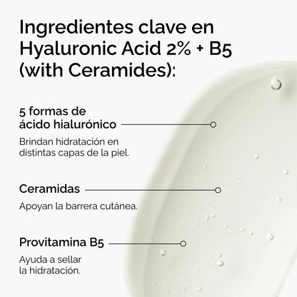 The Ordinary Hyaluronic Acid 2% + B5, Suero Hidrante con Ácido Hialurónico y Ceramidas — Suero de hidratación multiprofunda para piel más suave y con volumen, 30ml