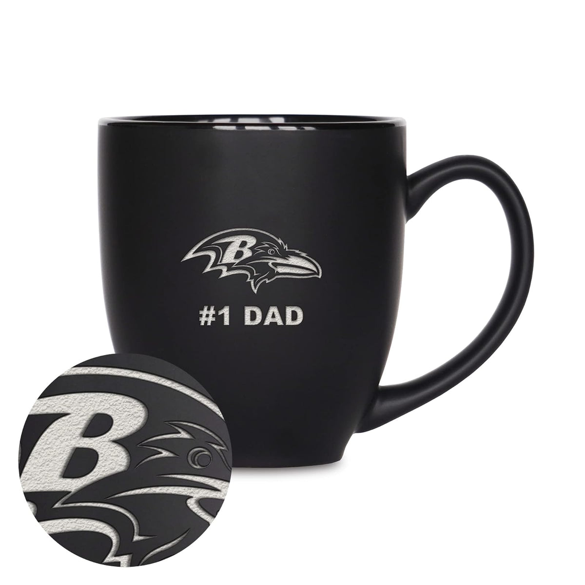 Rico Industries NFL Taza de Cerámica #1 Dad, Grabado con Láser, Negro Mate - Baltimore Ravens