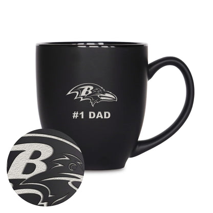 Rico Industries NFL Taza de Cerámica #1 Dad, Grabado con Láser, Negro Mate - Baltimore Ravens