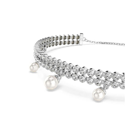 Swarovski Pulsera ariana grande x, perla de cristal, talla redonda, blanca, baño de rodio