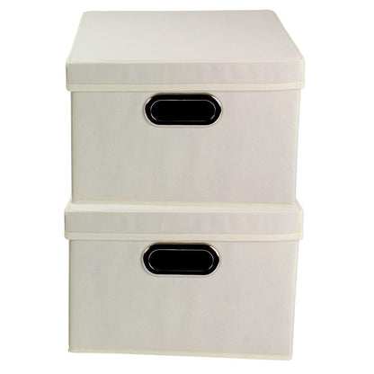 Household Essentials Cajas de Almacenamiento con Tapas y Asas, de Tela, Natural, 1