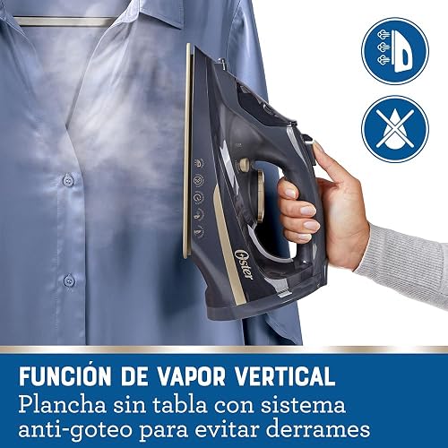 Oster® Plancha de Vapor Inalámbrica 2 en 1, Suela de Cerámica, Apagado Automático, Golpe de Vapor, Anti-Cal, Autolimpieza, Antigoteo, Vapor Vertical, 2200W, Azul, GCSTCC5000