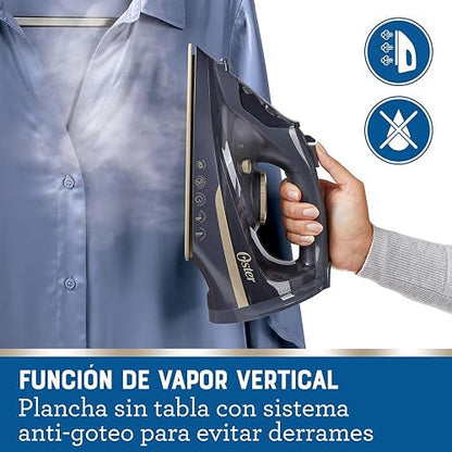 Oster® Plancha de Vapor Inalámbrica 2 en 1, Suela de Cerámica, Apagado Automático, Golpe de Vapor, Anti-Cal, Autolimpieza, Antigoteo, Vapor Vertical, 2200W, Azul, GCSTCC5000