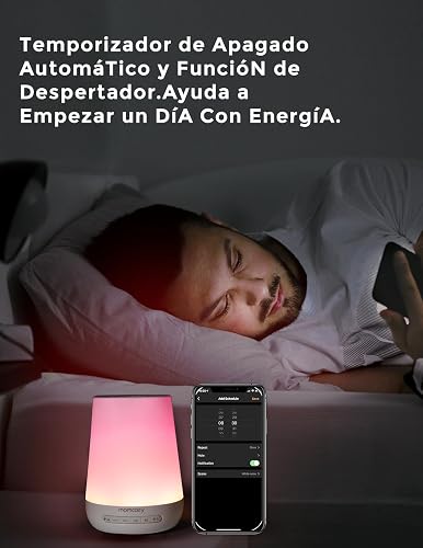 Máquina de sonidos para bebés Momcozy con Luz Nocturna | Entrenador de sueño para niños con 34 sonidos relajantes, temporizador, control por app, rutina de sueño, Blanco