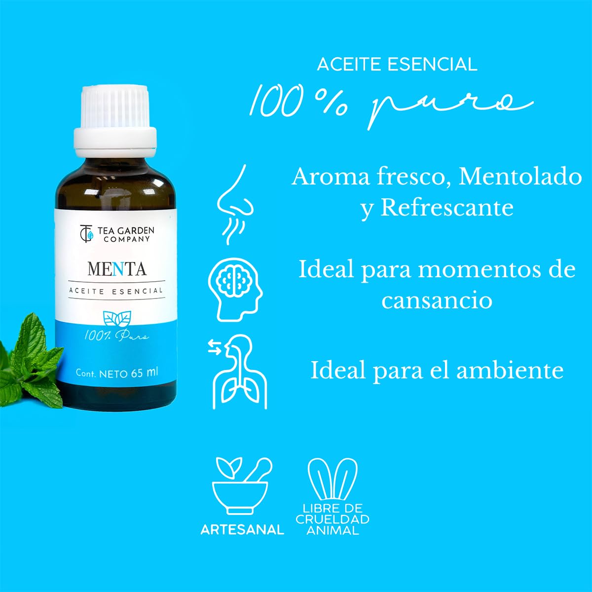 Tea Garden Company Aceite Esencial Puro Menta 100% Natural 65 ml
