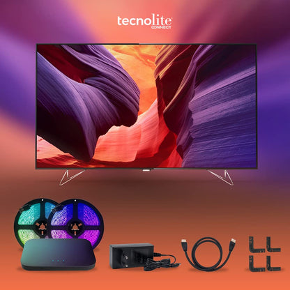 Tecnolite Connect Kit Tira LED de TV Inmersión Inteligente Wi-Fi Sync Box - Luz RGB, Retroiluminación para Pantallas hasta 90'', Gaming, Música, Compatible con Alexa, Google Assistant, Atajos de Siri