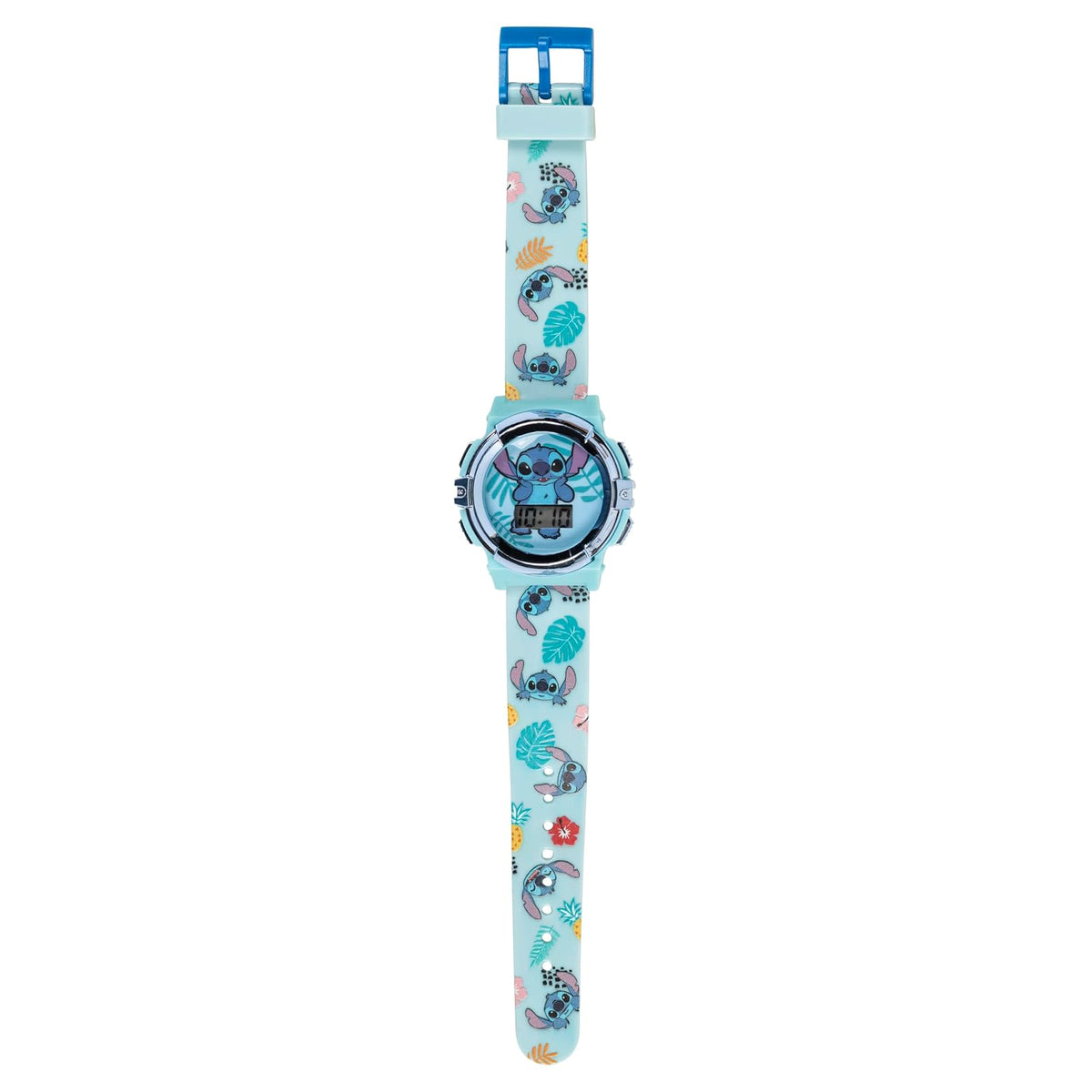 Accutime Disney Lilo and Stitch Blue Digital LCD Reloj de pulsera para niños, niñas, niños pequeños con correa gráfica multicolor (modelo: LAS4019AZ), Azul/Patchwork, Reloj de pulsera digital