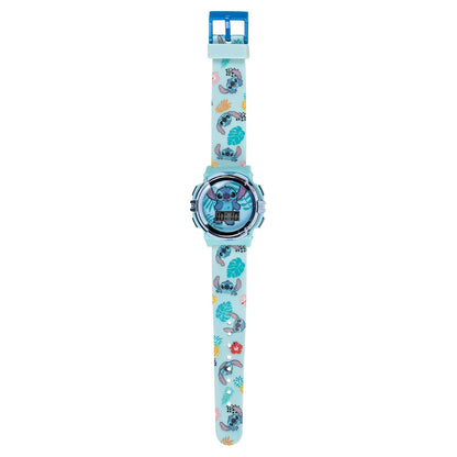 Accutime Disney Lilo and Stitch Blue Digital LCD Reloj de pulsera para niños, niñas, niños pequeños con correa gráfica multicolor (modelo: LAS4019AZ), Azul/Patchwork, Reloj de pulsera digital