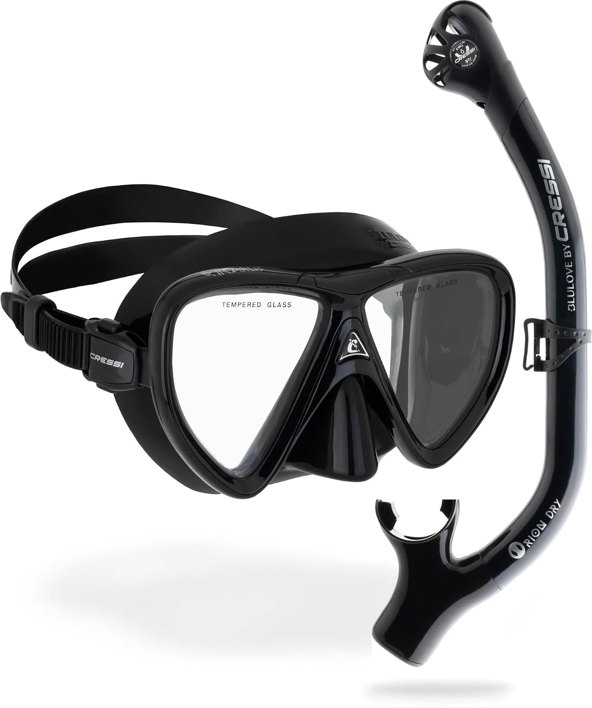 Cressi Kit de Esnórquel Ikarus y Orion Dry para Adultos - Negro - Negro - Negro - Ikarus y Orion Dry