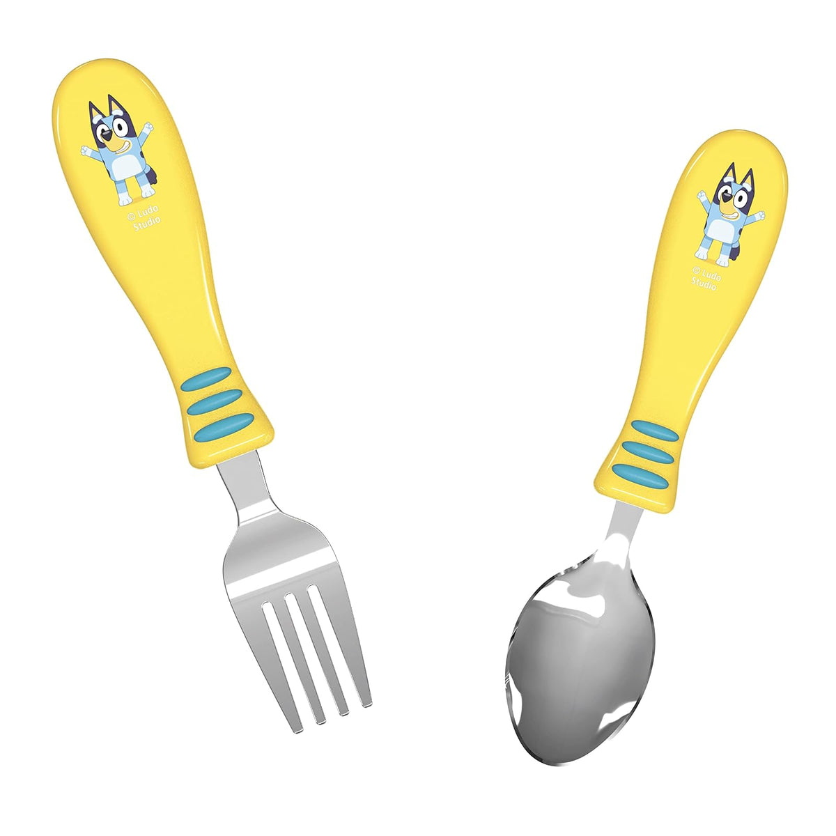 Zak Designs Bluey - Juego de cubiertos para niños con divertido arte de personajes en ambos utensilios, tenedor antideslizante y cuchara es perfecto para animar a los comedores exigentes a terminar