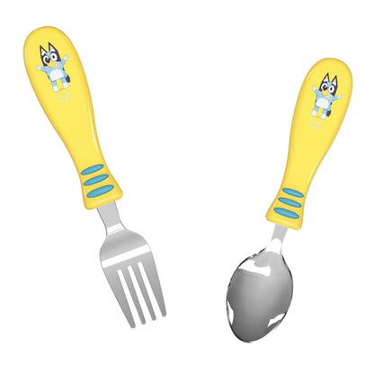 Zak Designs Bluey - Juego de cubiertos para niños con divertido arte de personajes en ambos utensilios, tenedor antideslizante y cuchara es perfecto para animar a los comedores exigentes a terminar