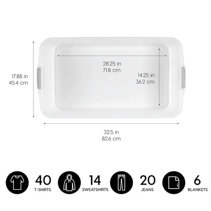 IRIS USA Contenedor Largo Bajo Cama de 50 Qt con Tapa, Transparente | Guarda ropa de temporada, zapatos, cobijas, sábanas y artículos del hogar debajo de la cama