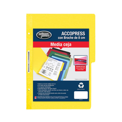 Wilson Jones/Carpeta Accopress Folder con Broche de 8 cm. 300 Hojas. Amarillo 140 pzas. Oficio. P4563