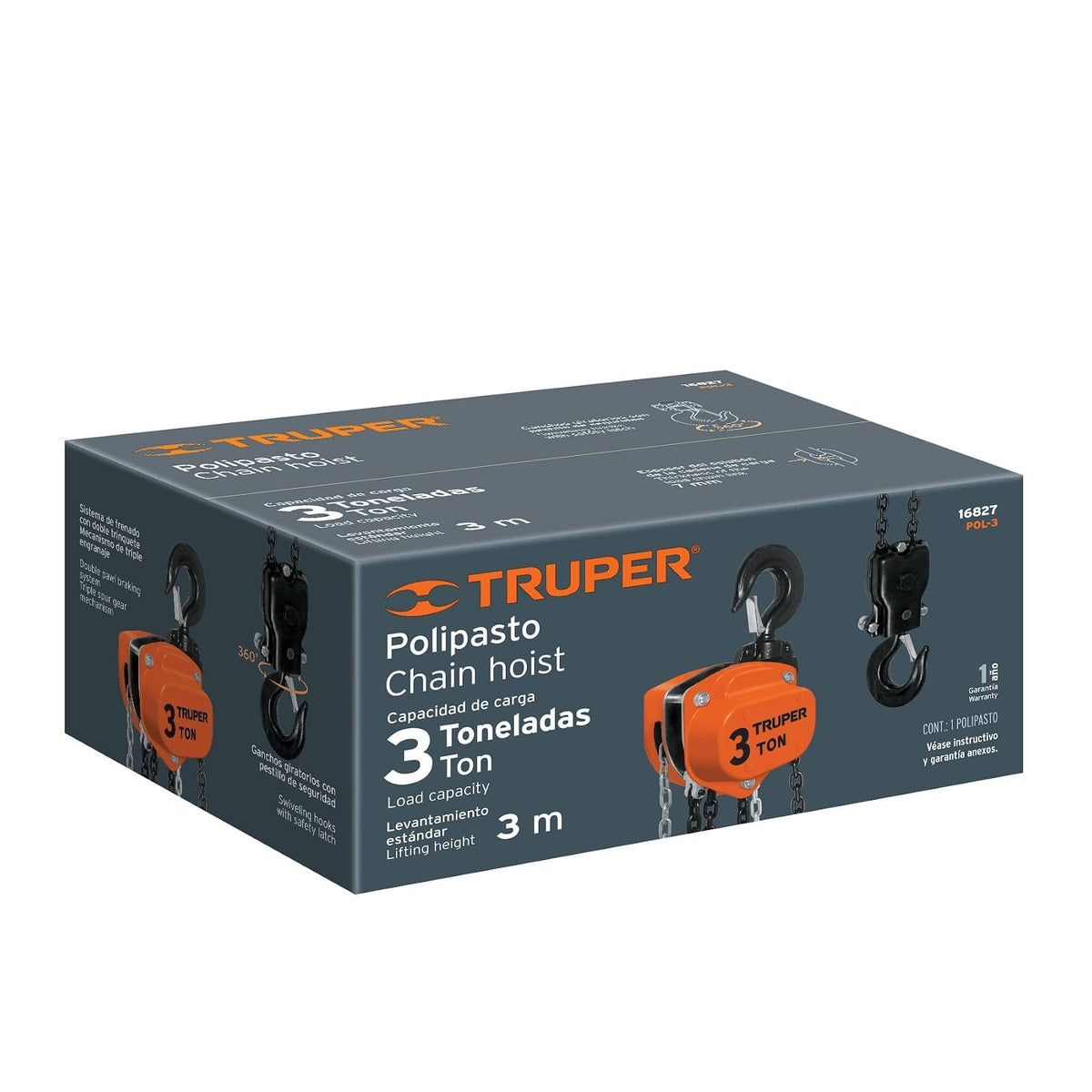 Truper POL-3, Polipasto industrial, 3 toneladas