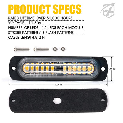 Xprite Kit de 12 Luces LED Estroboscópicas de Emergencia Ámbar 52026S-12-Y-8PC para ATV, Parrilla, Advertencia