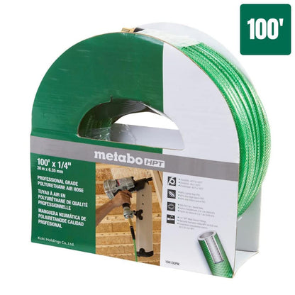 Metabo HPT Manguera de aire | 1/4 pulgadas x 100 pies | Poliuretano de grado profesional | 300 PSI | 19413QPM, verde