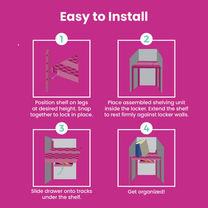 LockerMate - Estante y Organizador de clóset Ajustable para Adaptarse a tu casillero, Incluye cajón de Almacenamiento, Color Rosa