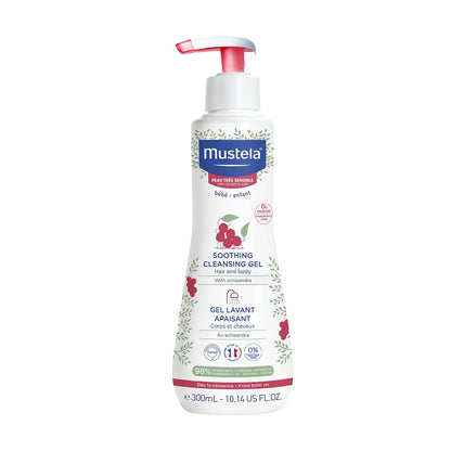 Mustela Baby Gel limpiador calmante - Gel de baño para cabello y cuerpo sin fragancia para pieles muy sensibles - con aguacate perséose natural y baya de Schizandra - 10.14 fl. onz.