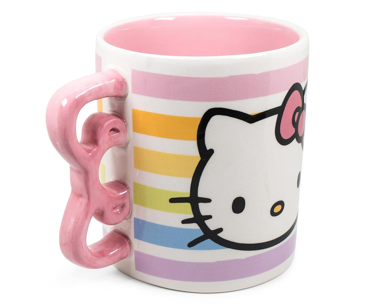 Silver Buffalo Taza de cerámica con asa en forma de rayo, Mango con forma de Hello Kitty., Rosado, 591,47ml, 1