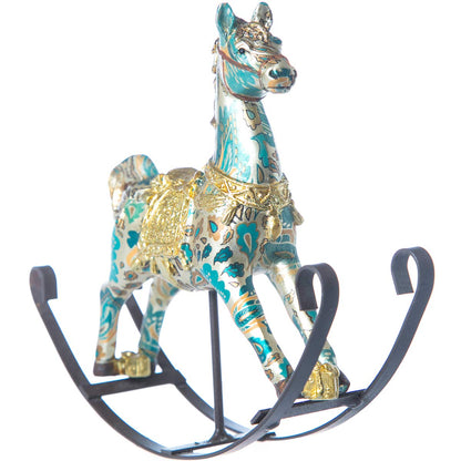 Running Decora Navidad Rococo Figura de poliresina Caballo mecedor Dorado y Verde Chico