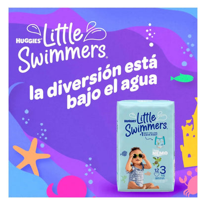 Huggies Little Swimmers Calzoncito Desechable para Nadar, Talla Chica Unisex, Ideal para bebés de 7 a 12 kg. 1 Paquete de 12 pañales (embalaje puede variar)