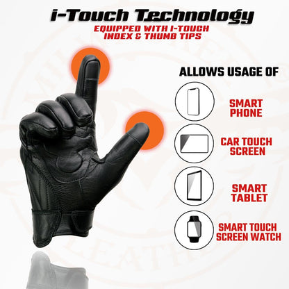 Milwaukee Leather Guantes de Motocicleta de Piel con Nudillos de Gel para Pantalla Táctil, Negro, 4XL, MG7501-BLK-4X