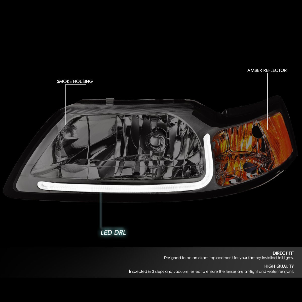 DNA Motoring Faros Delanteros LED DRL para Ford Mustang 99-04, Ámbar/Ahumado
