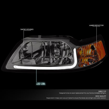 DNA Motoring Faros Delanteros LED DRL para Ford Mustang 99-04, Ámbar/Ahumado