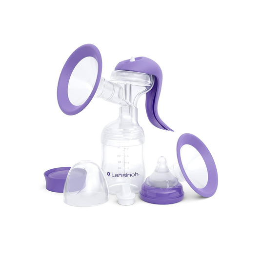 Lansinoh Extractor Manual para Lactancia Materna | Bomba de mano con brida cómoda, incluye biberón de 5 onzas, pezón de flujo lento, esenciales para la lactancia materna