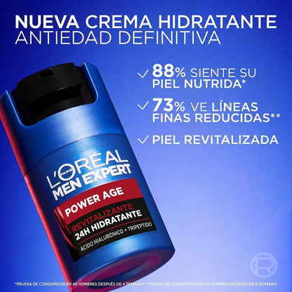 L'Oréal Paris Men Expert Stop Arrugas Crema Antiedad Hidratante 50 ml | Desarrollada para la piel masculina, hidrata y ayuda a dar vitalidad al rostro mientras combate las líneas de expresión