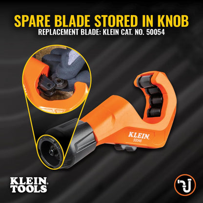 Klein Tools 50046 Cortador de Tubos de Oscilación Constante para Cobre y Aluminio, 1/8 a 1 3/8 Pulgadas D.E. con Herramienta de Desbarbado y Cuchilla de Repuesto
