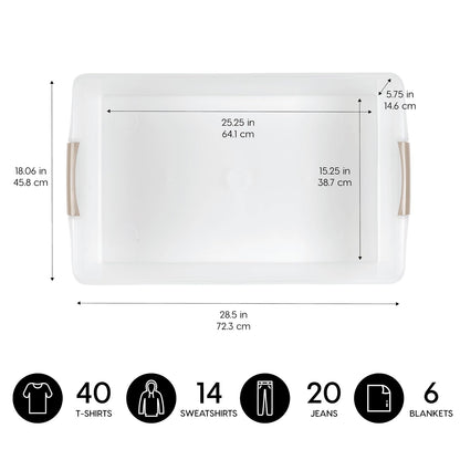 IRIS USA Contenedor Bajo Cama de 40 Qt con Tapa, Gris/Transparente | Guarda ropa, zapatos, ropa de cama y artículos de temporada con protección segura debajo de la cama