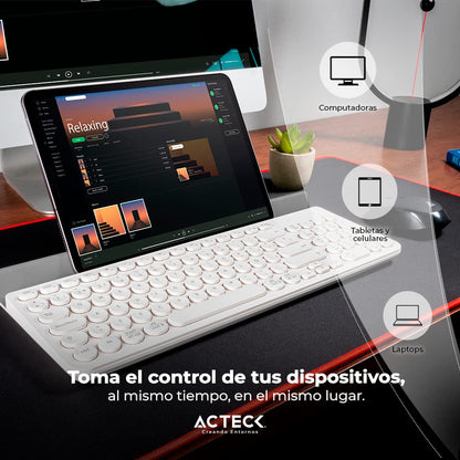 Teclado Multidispositivo Inspire Comp TI695 / 2.4Ghz + 2 Modos BT Soporte para Dispositivo + 2xBat AAA Incluidas Blanco Elite Series