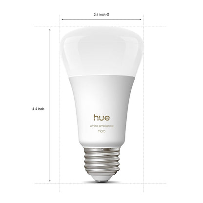 Philips Hue foco LED inteligente A19, ambiente blanco, base E26, 9,5 W, luz de espectro completo 1000K-20000K, 1100 lúmenes, regulable, funciona con Alexa, Google y Apple Home, 2 unidades