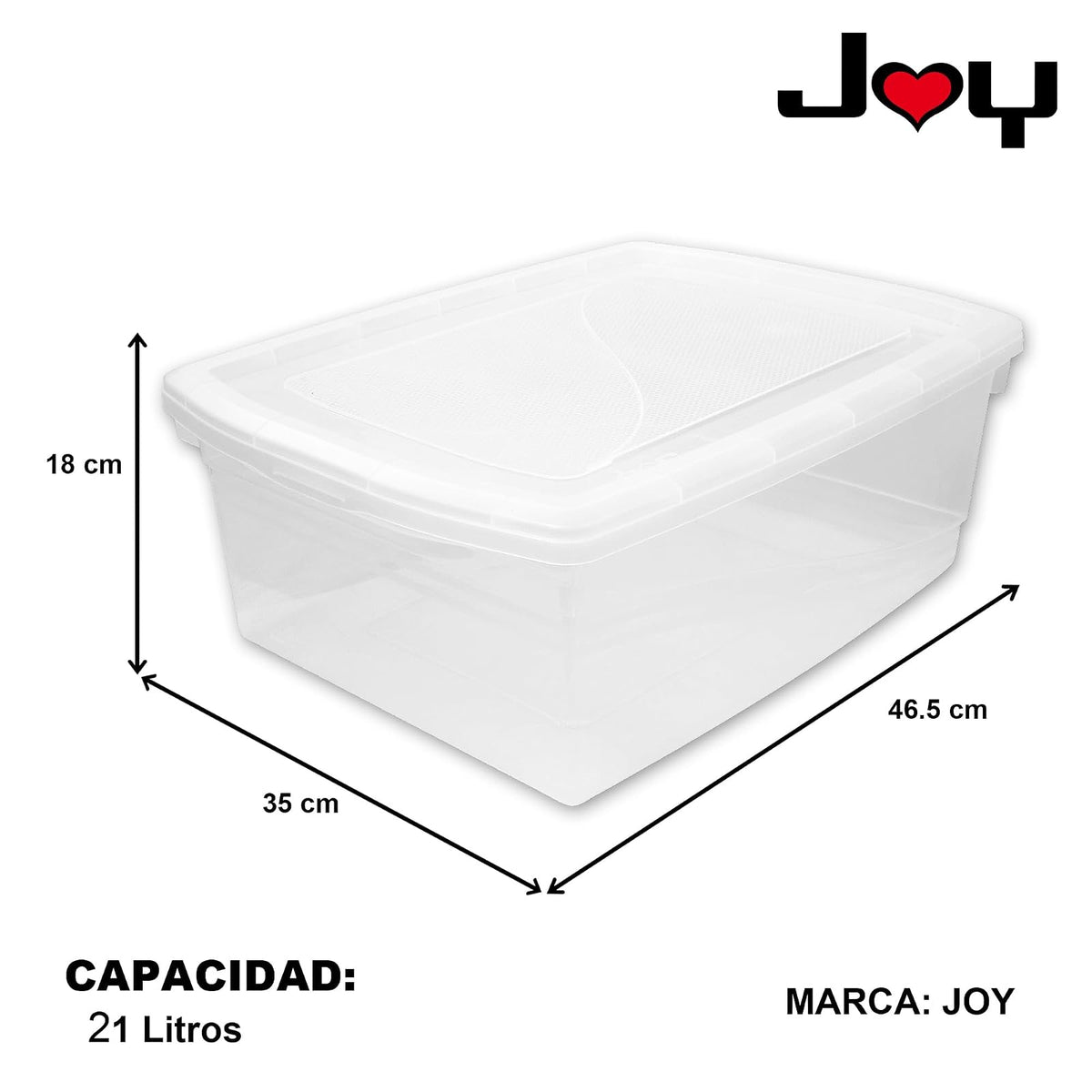 J Y Joy - Caja de Almacenamiento 21 litros, Pack de 2, para Organizar Armario, Juguetes, Ropa, con Cierre Click! y Agarraderas Reforzadas, Plástico Libre de BPA, Transparente