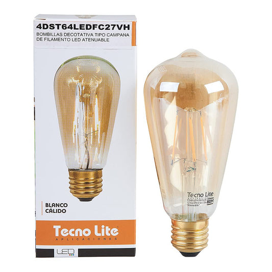 Tecnolite Foco LED Vintage, Base E27, 4.5 W, Luz Cálida 2 700 k, Atenuable, Color Cristal Humo,