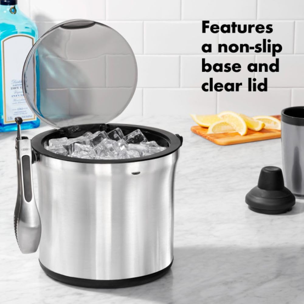 OXO Unisex SteeL Ice Bucket and Tongs Set Stainless Barware
