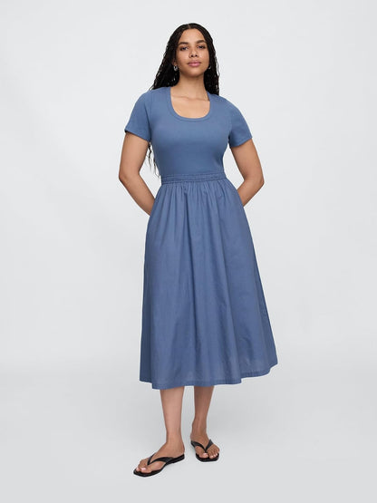 Gap Vestido Midi con Cuello Redondo para Mujer