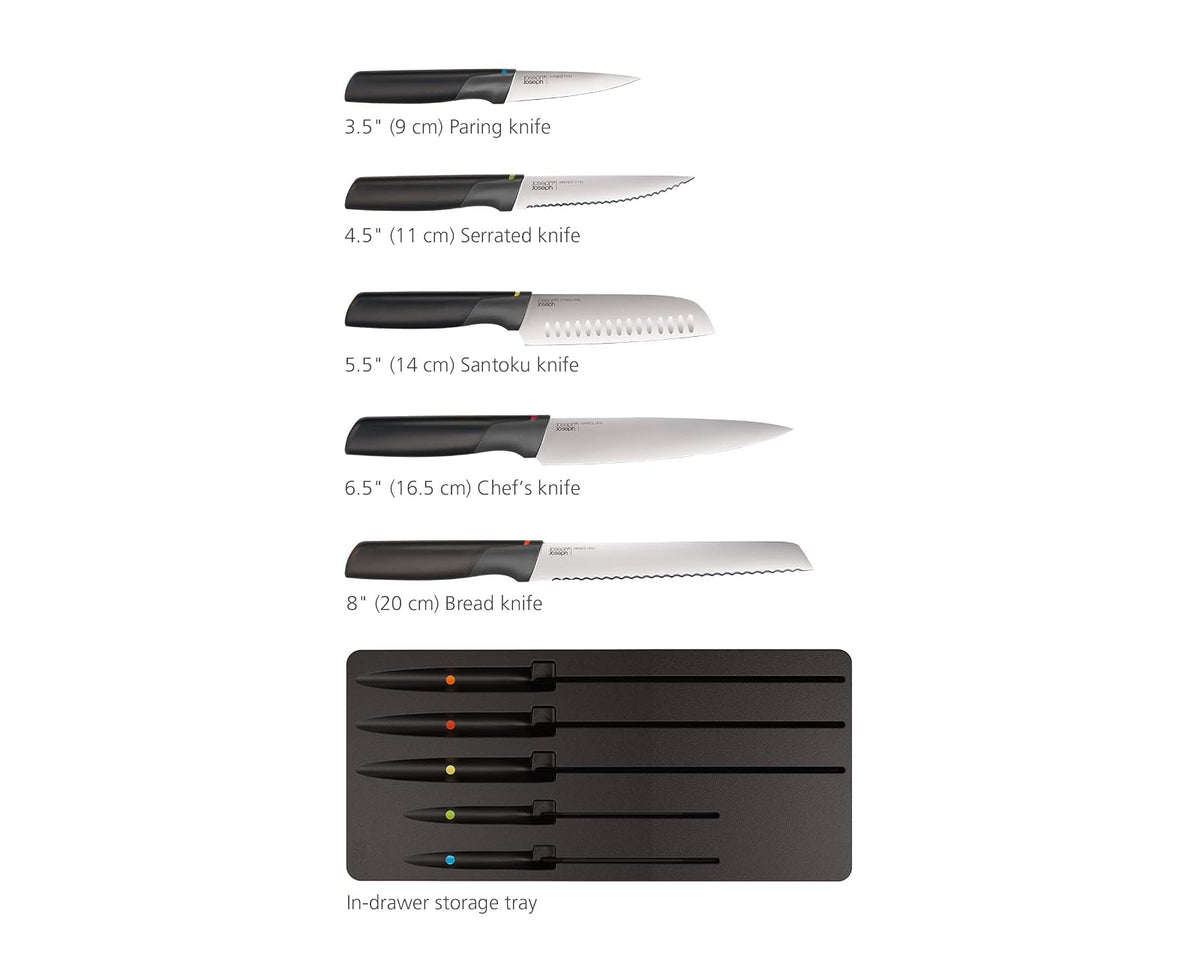 Joseph Joseph Elevate Knives Store 10545 - Juego de 5 cuchillos con bandeja de almacenamiento para cajón