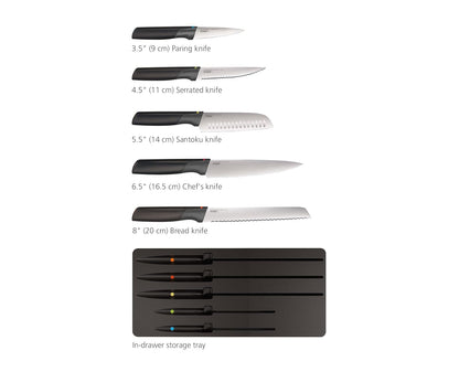 Joseph Joseph Elevate Knives Store 10545 - Juego de 5 cuchillos con bandeja de almacenamiento para cajón
