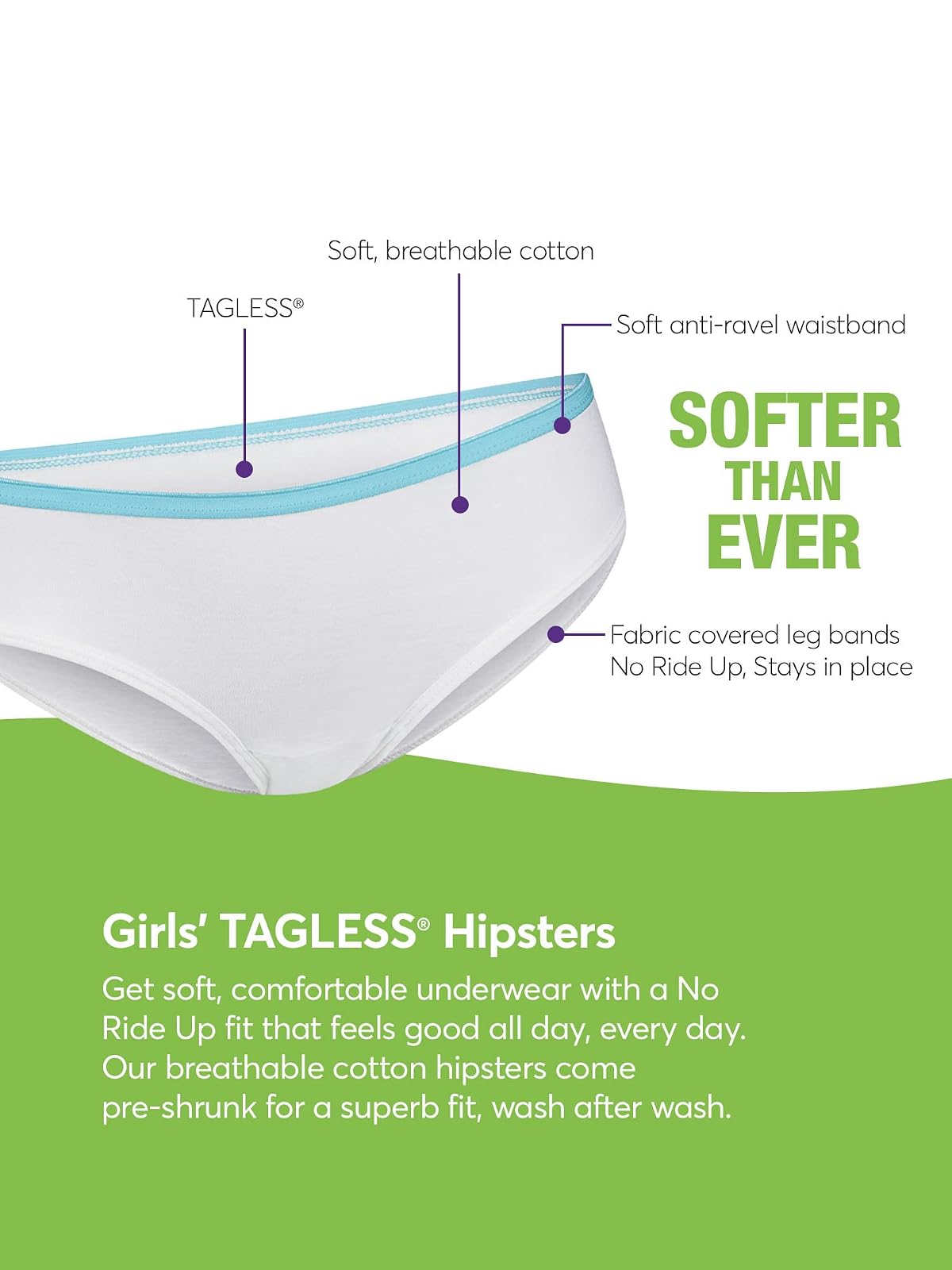 Hanes Paquete Ropa Interior Hipster a la Cadera para Niña Paquete de 10