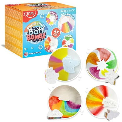 4 x paquete de bombas de baño de efecto especial grande, bombas de baño mágicas, estrella, cohete, arco iris y luna, juego de regalo de cumpleaños para niños