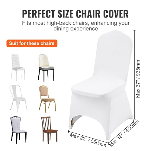 VEVOR 100 Fundas de Silla Blancas de poliéster y Elastano, Fundas elásticas para Boda, Fiesta, Comedor, Banquete, decoración de Silla