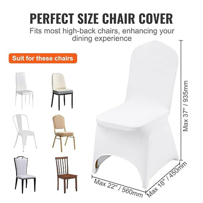 VEVOR 100 Fundas de Silla Blancas de poliéster y Elastano, Fundas elásticas para Boda, Fiesta, Comedor, Banquete, decoración de Silla