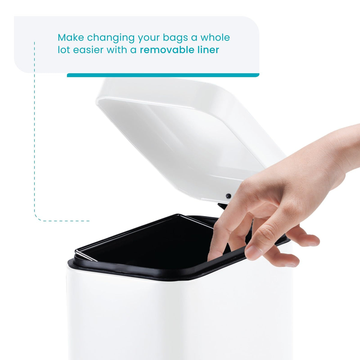 Home Zone Living - Juego de 2 cubos de basura pequeños de 1.3 galones, color blanco con tapa y pedal, papelera de acero inoxidable con diseño delgado para el hogar y la oficina, 5 litros