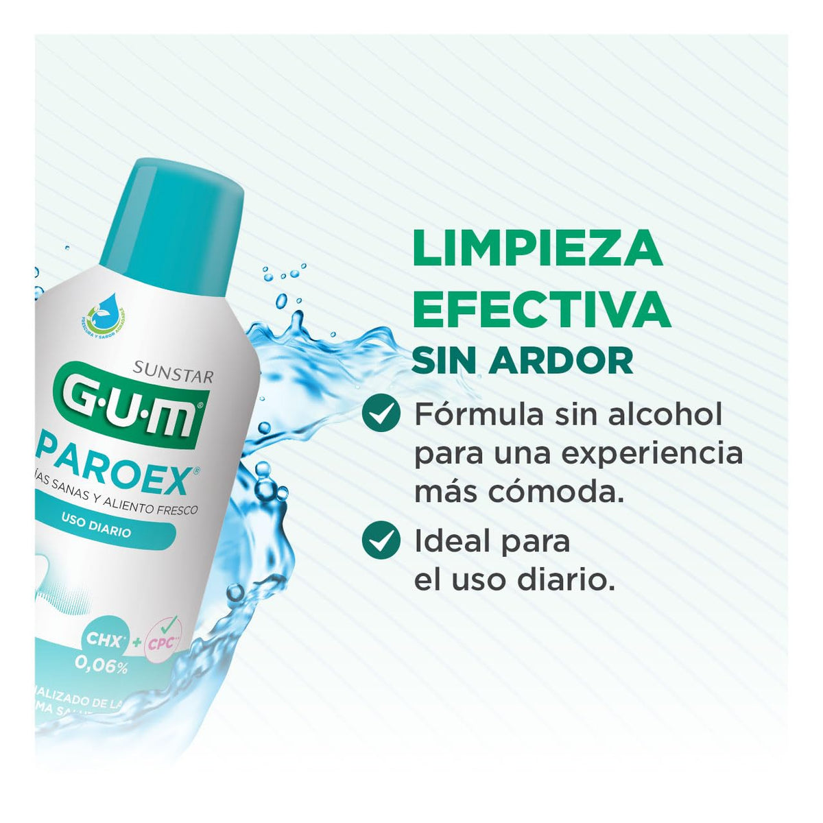 GUM - Enjuague Bucal Paroex Uso Diario con Clorhexidina y Fórmula Sin Alcohol - Cuidado Continuo de Encías y Frescura Duradera - 500 ml